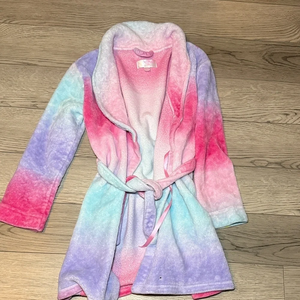 XOXO Girls Ombre Fleece Robe Colorful Pastel Tie-Dye Size 7/8 Pajamas